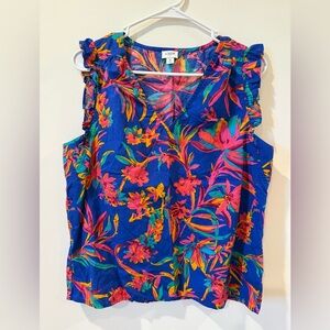J. Crew Vibrant Floral Ruffle Blouse